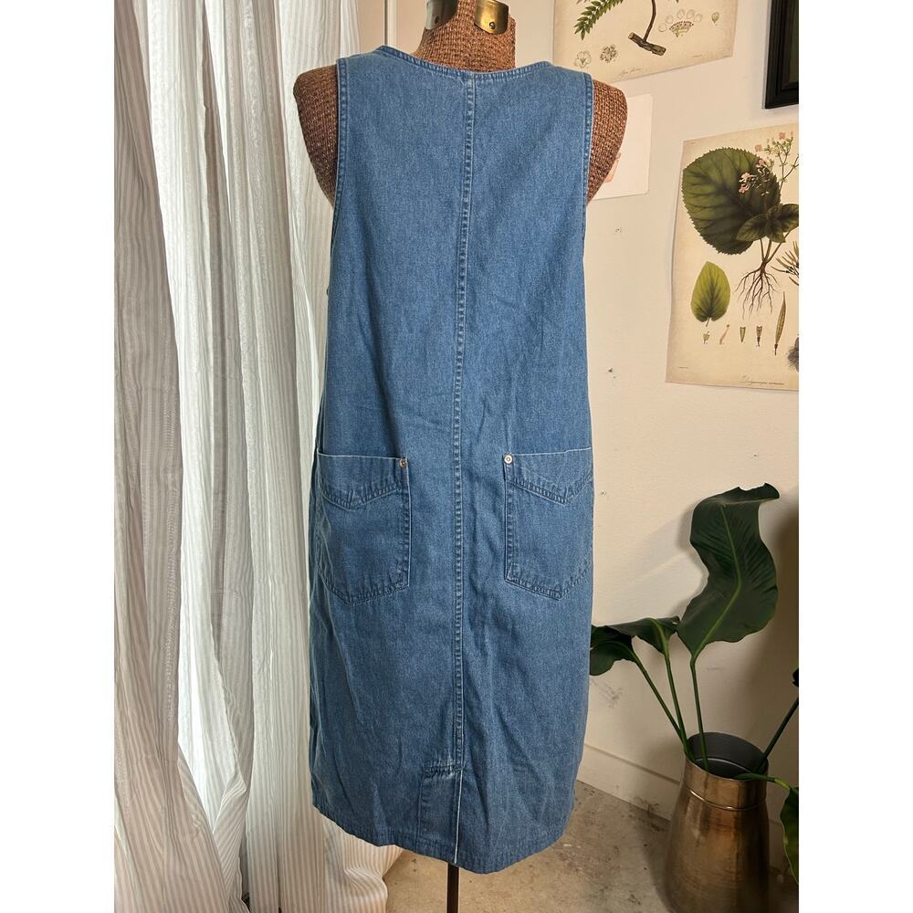 Vintage Blue J Womens Denim Jumper Dress Wash Cotton V-Neck Midi Sleeveless S - Picture 2 of 6